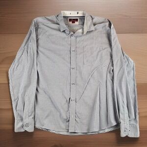 Johnston Murphy Shirt Mens Large White Blue Geometric Print Long Sleeve Preppy